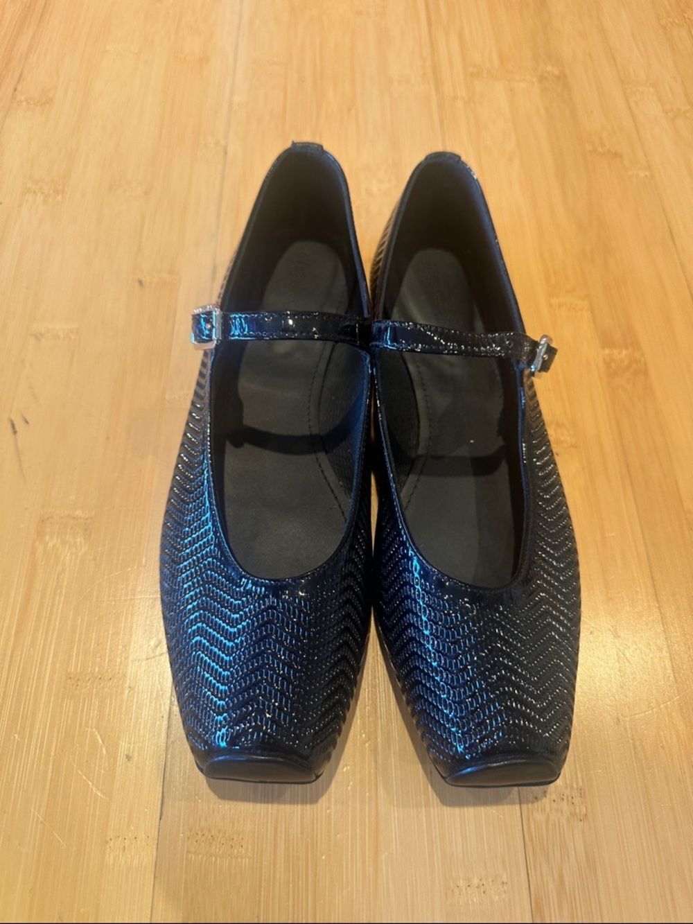 Black Mary Jane Flats with Subtle Metallic Texture